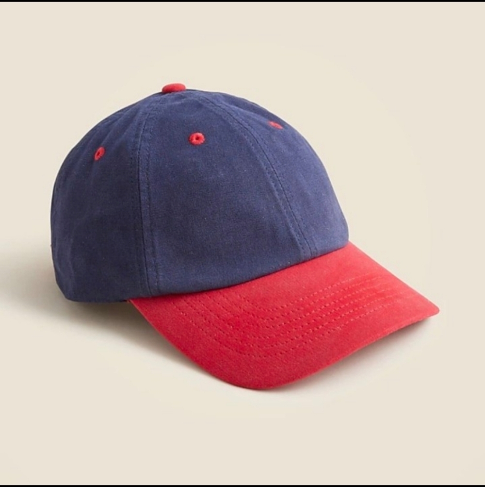 J.Crew Two-tone washed canvas baseball hat Navy & Red O/S Adjustable NWT RETIRED